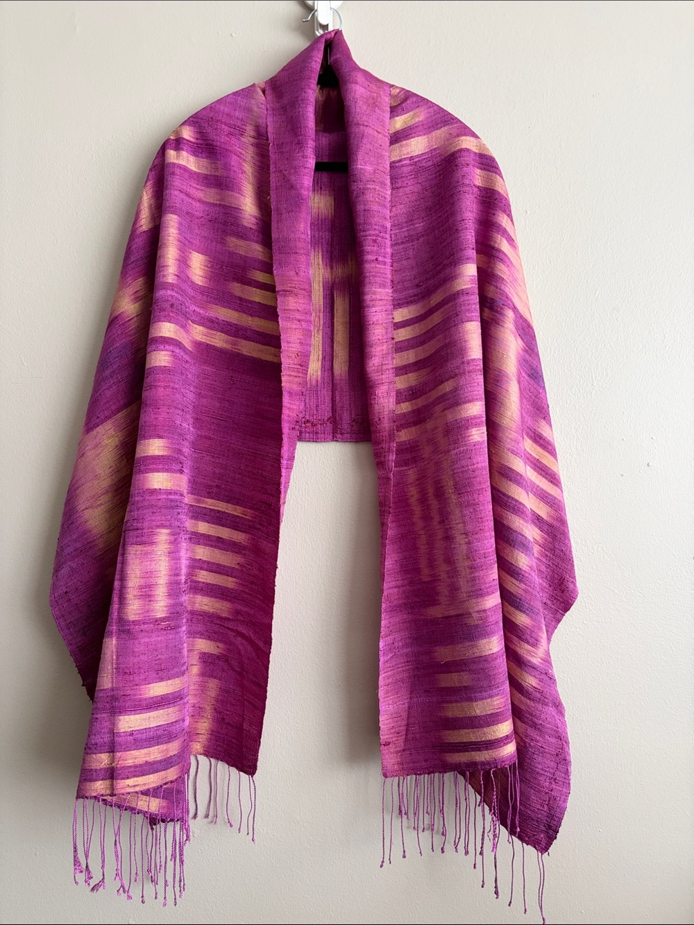 Thai Raw Silk Scarf Handwoven Fuchsia Magenta Wrap 25x78 Jim Thompson Quality